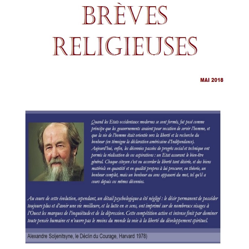 BREVES RELIGIEUSES - MAI 2018